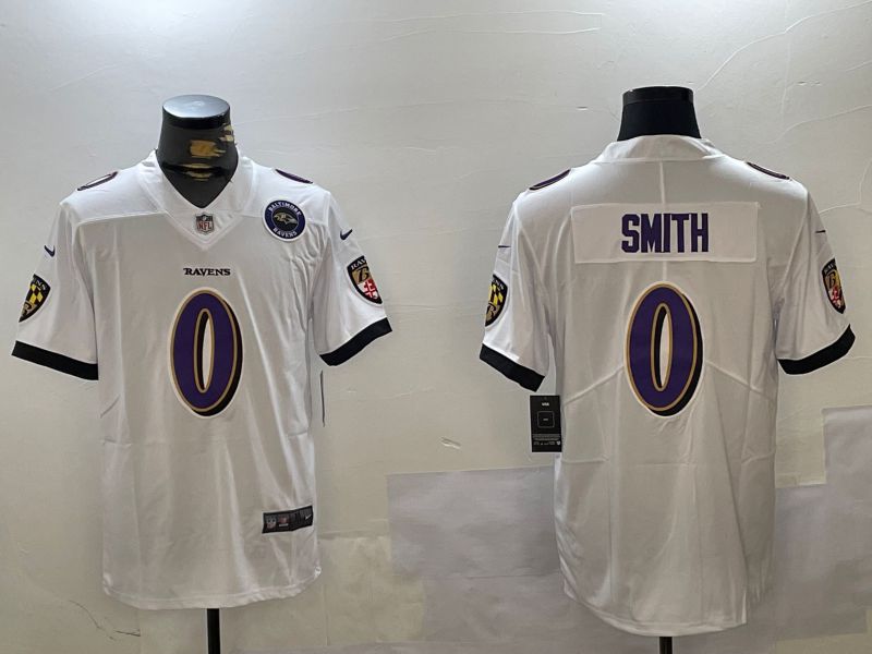 Men Baltimore Ravens 0 Smith White Second generation 2024 Nike Limited NFL Jersey style 2